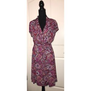 Colorful Liz Claiborne Mock Wrap Career Dress Sz L